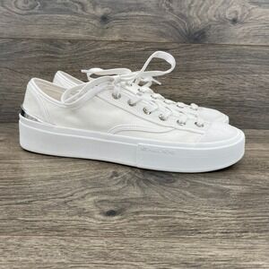 Michael Kors Platform Sneakers Womens 10M White Canvas Silver Trim SN24K